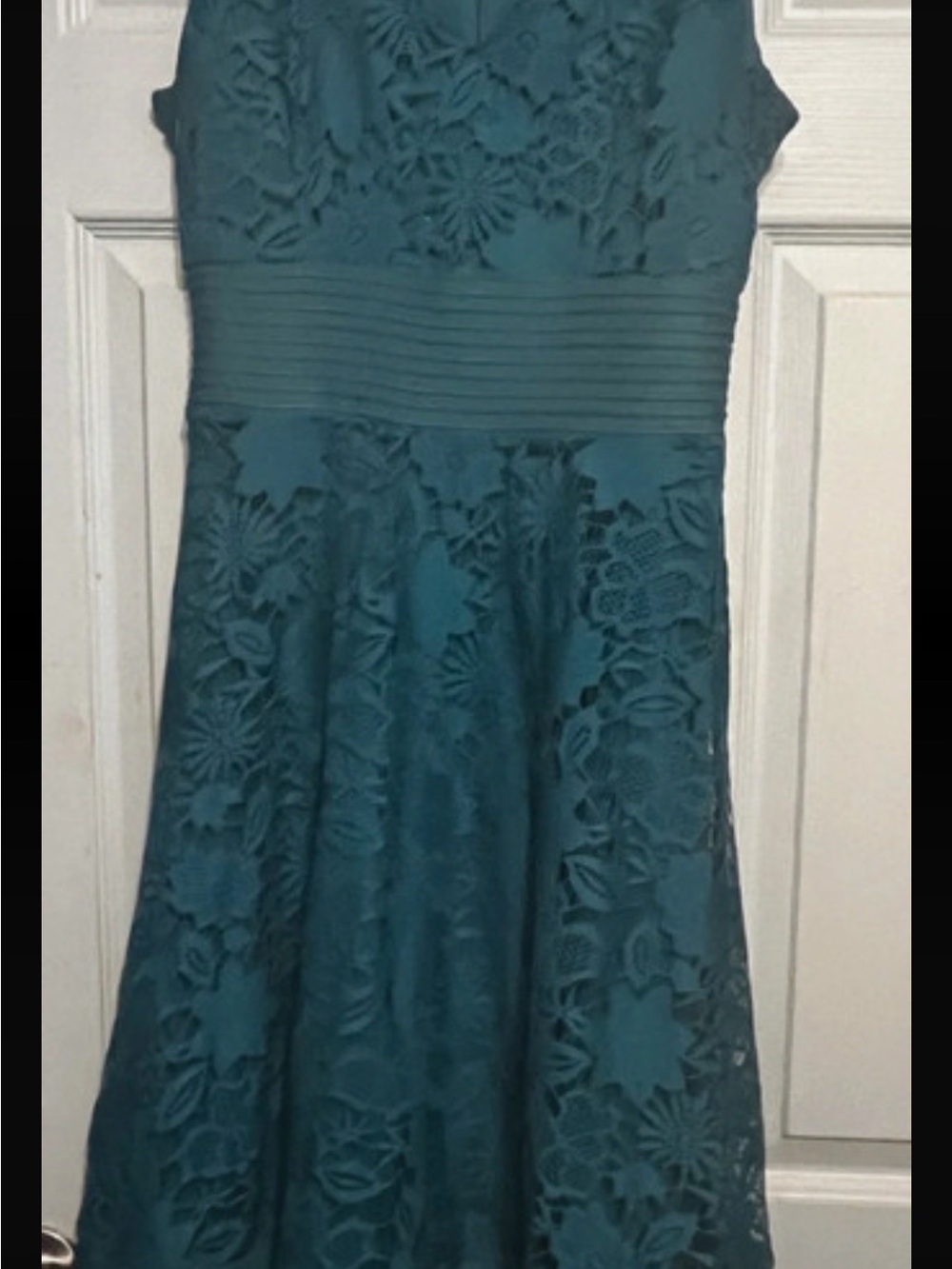 Covington Teal Floral Lace Fit-and-Flare Dress